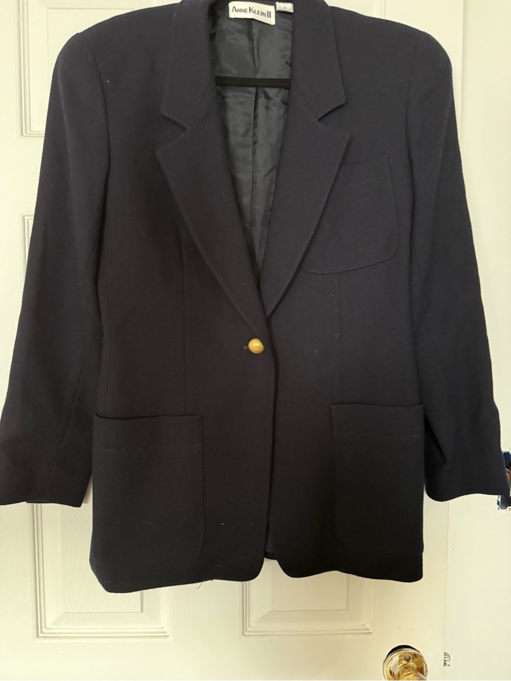 Anne Klein Dark Navy Blazer with Gold Button Accent
